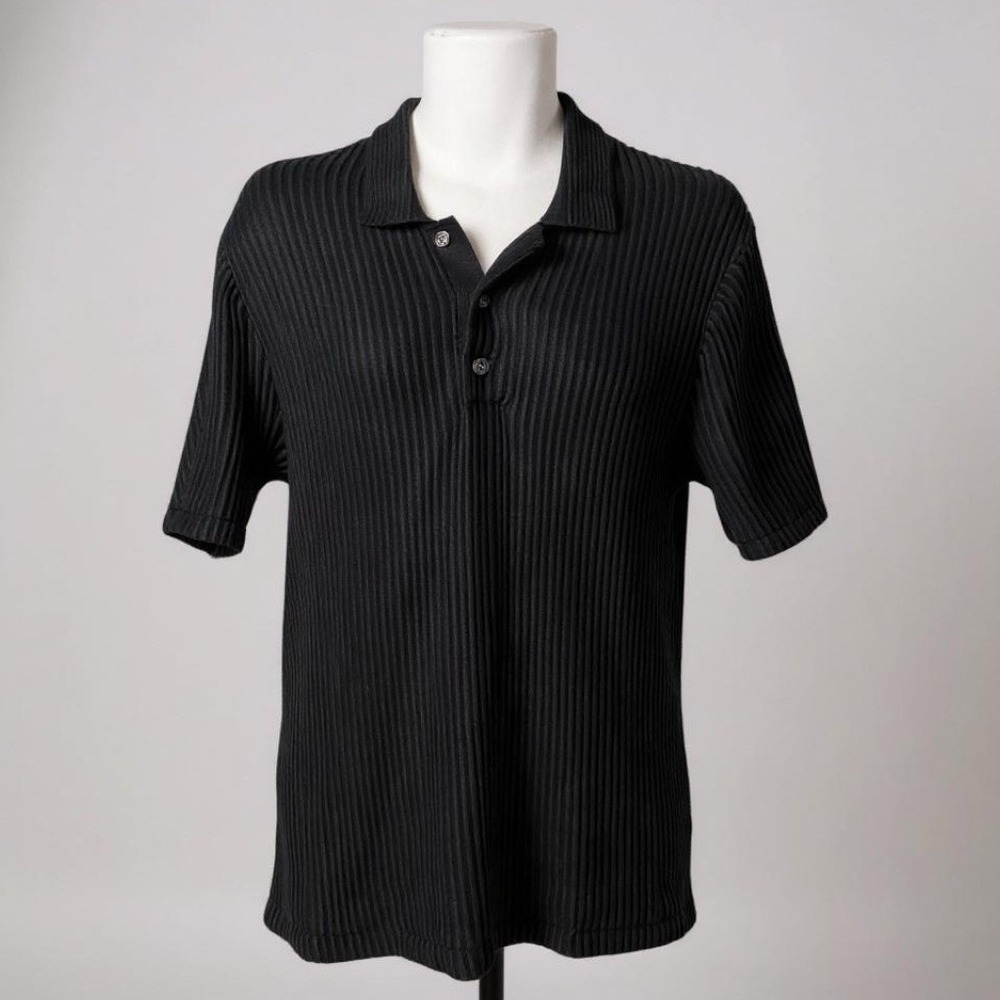 Abercrombie‎ & Fitch Ribbed Polo Shirt Black Knit Men's M Tall Casual Minimalist